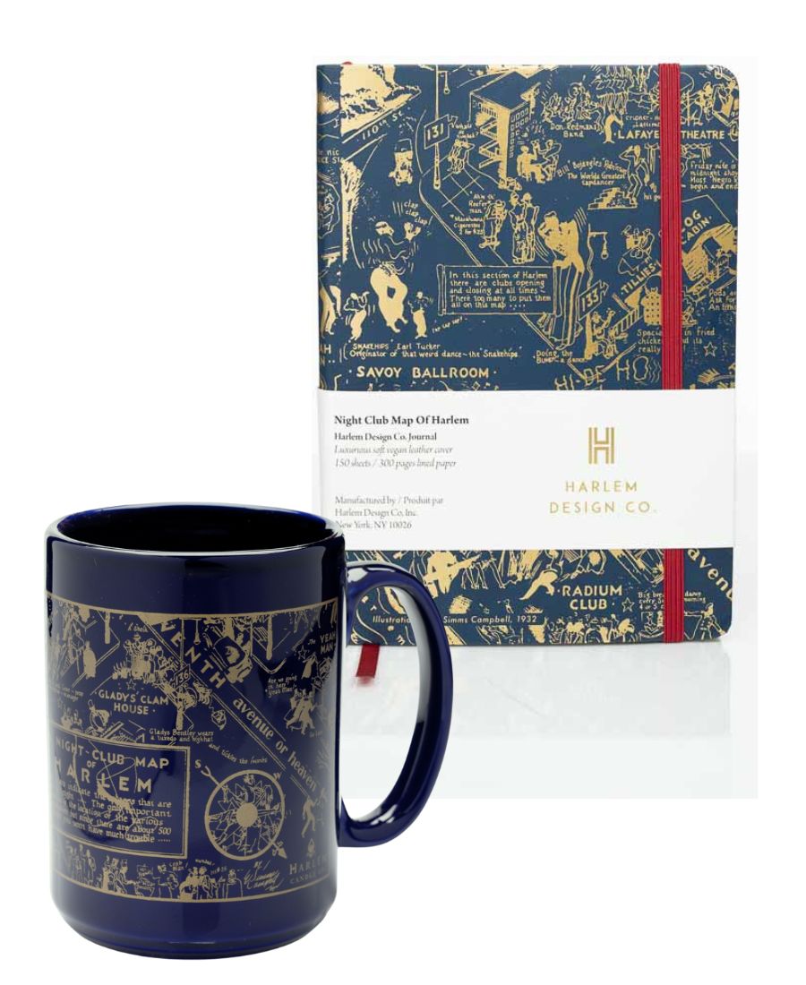 Blue Vintage Nightclub Map of Harlem Journal and Mug Set