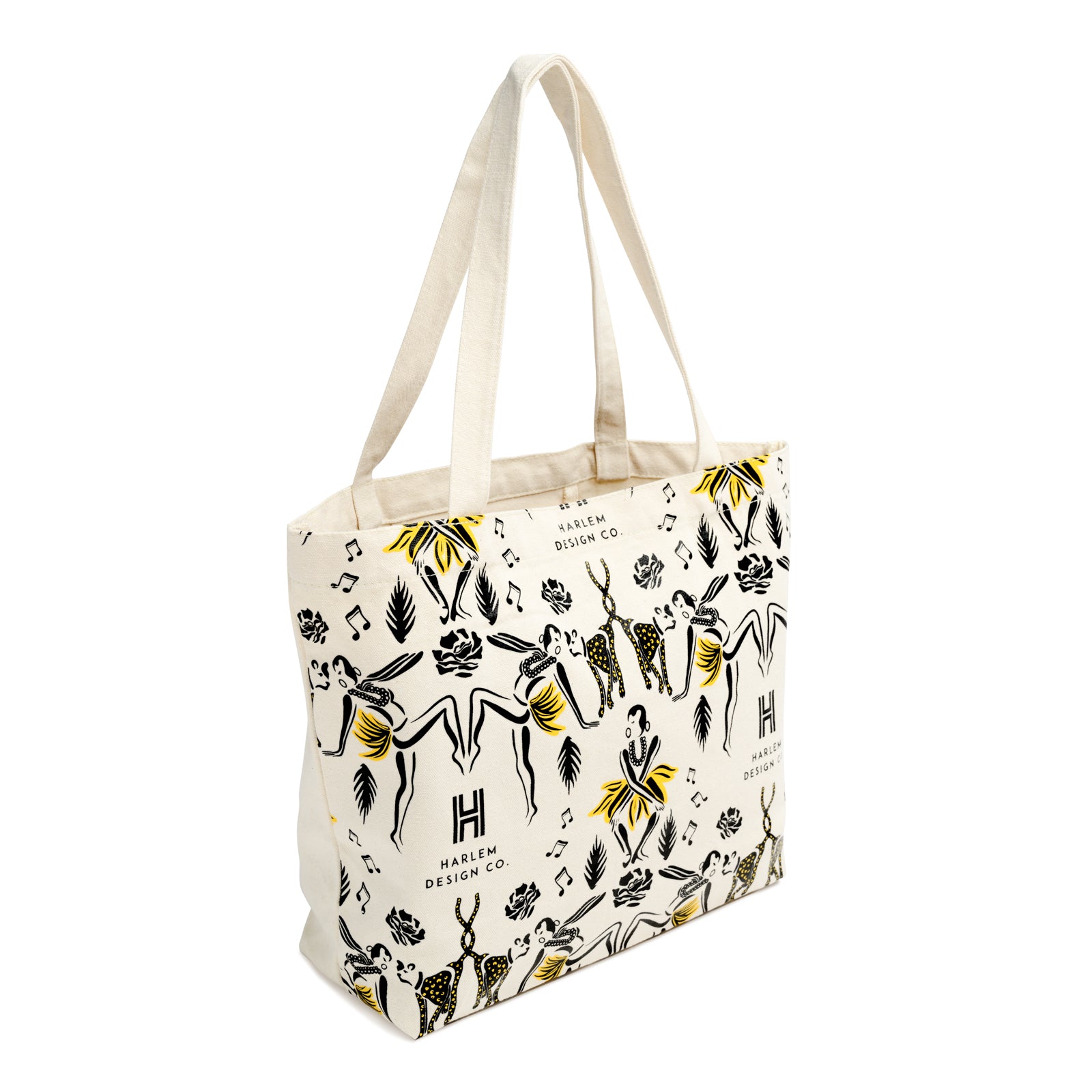 Canvas tote bag with Harlem Design illistrations of Josephine Baker and her cheetah. 