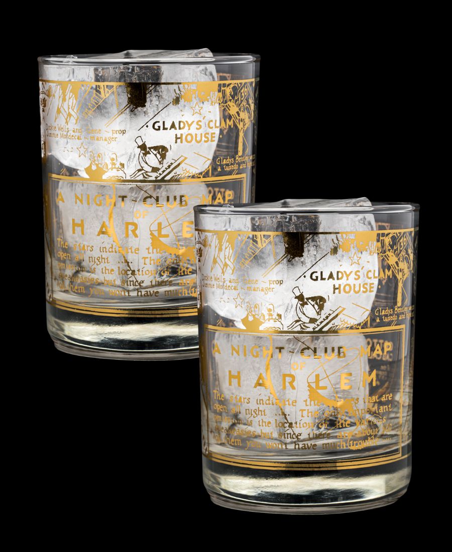 Nightclub Map of Harlem 22K gold cocktail classes - set of 2